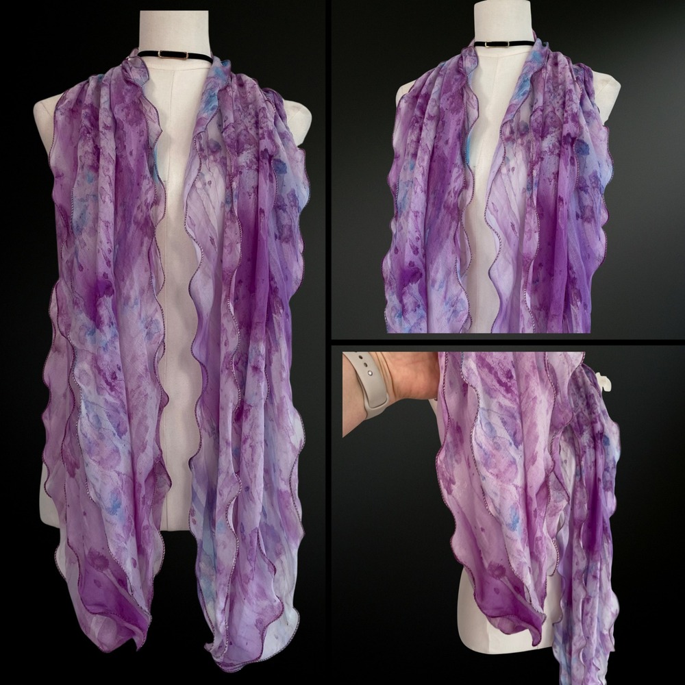 Womens Fairy Rectangle Scarf Ruffled Watercolor Tinkerbell Ethereal Whimsical